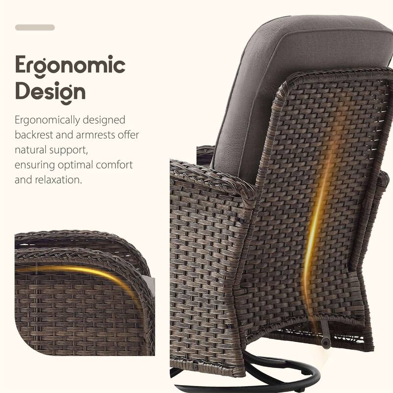 Meyreso 5-Piece Wicker Patio Swivel Glider Set with 6-Inch Thick Cushions