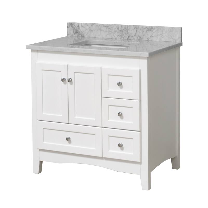 KitchenBathCollection Abbey 36" Bathroom Vanity with Carrara Marble Top