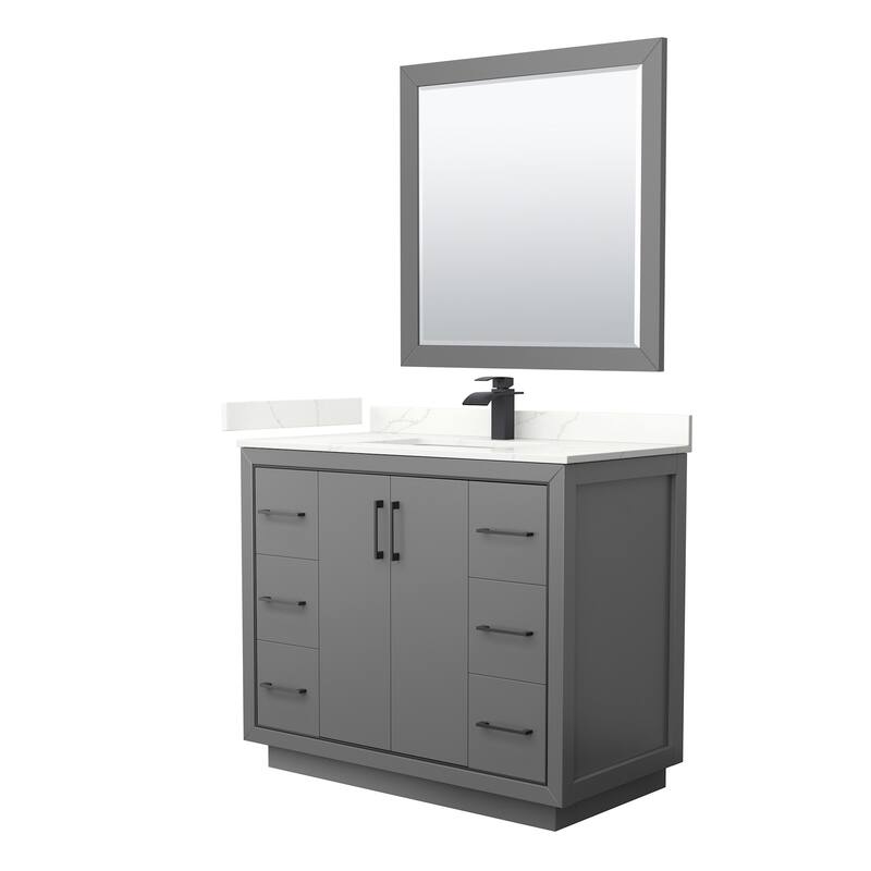 Wyndham Collection WCF111142S-QTZ-UNSM34 Icon 42" Free Standing Single - Dark Gray / Giotto Quartz Top / Matte Black