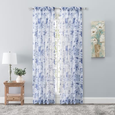 Whimsical Semi-Sheer Floral Rod Pocket Curtain Panel 54"W x 63"L Grape - 54"W x 63"L