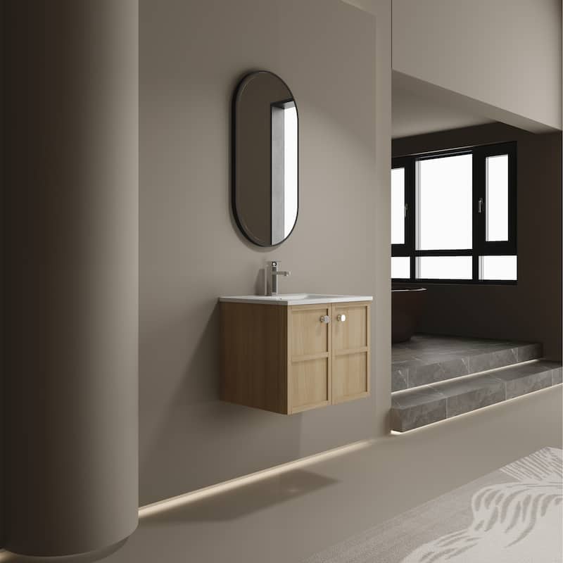 GDFStudio - Cairo Modern Wall-Mounted Bathroom Vanity Set with Scratch-Resistant Resin Sink & Soft Close Doors