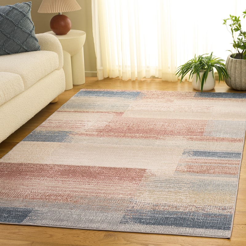 SAFAVIEH Blair Machine Washable Akkie Slip Resistant Contemporary Rug - 9' x 12' - Beige/Blue Rust