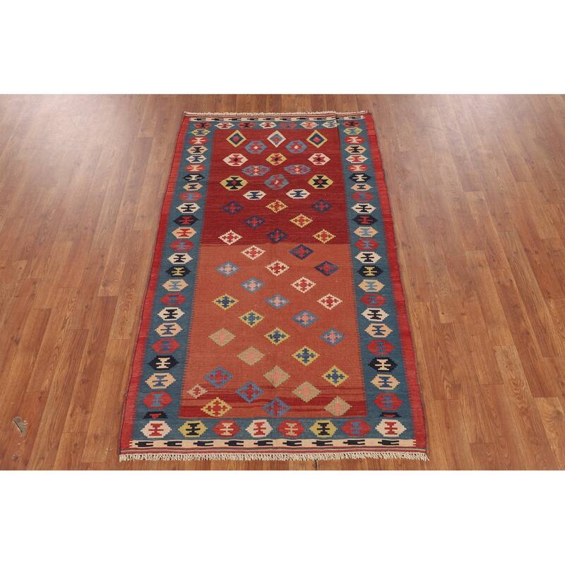 Vegetable Dye Kilim Qashqai Persian Foyer Rug Hand-Woven Wool Carpet - 3'4"x 5'11"