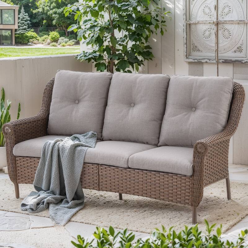 3-Seat Outdoor Patio Sofa Couch Brown - Grey