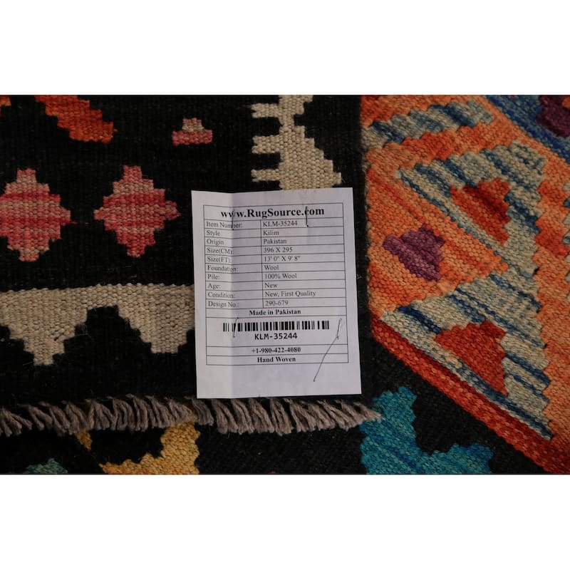 Reversible Kilim Oriental Area Rug Hand-Woven Orange Wool Carpet - 9'8"x 13'0"