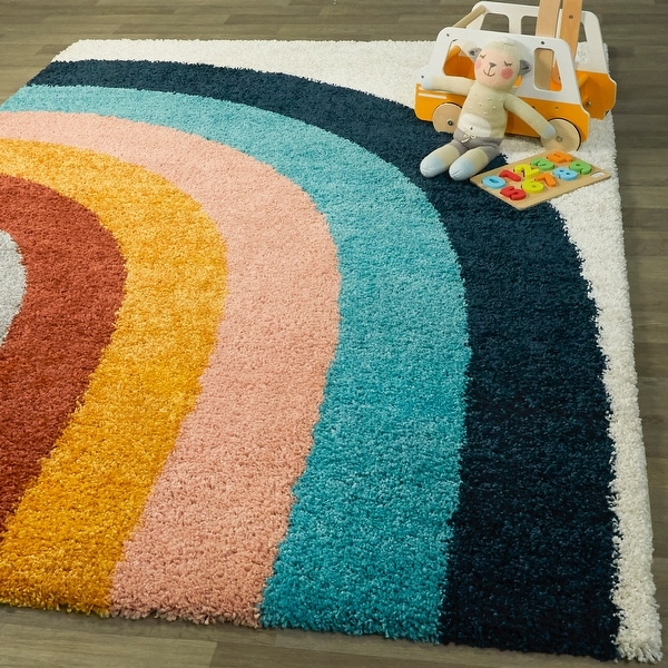 Amelia Rainbow Print Shag Boy & Girl Kids Area Rug. Opens flyout.