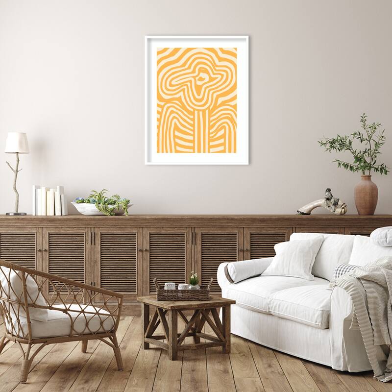 Yellow Striped Flower by Little Dean Wood Framed Wall Art Print - Svelte White