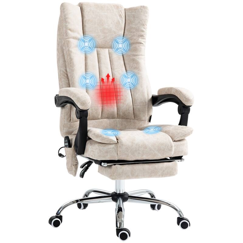 Cream White Microfibre 360° Swivel Massage Office Recliner with Vibration Massage, Heating, Footrest, Adjustable Height - Cream White