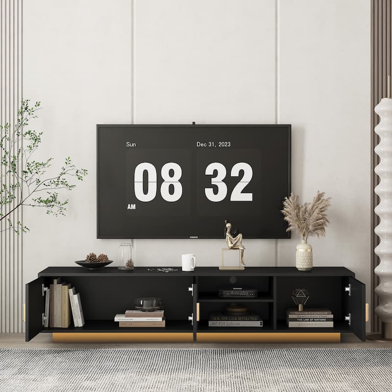 Black 65" Mid-Century TV Stand with LED Lights & Storage for TVs Up to 60"
