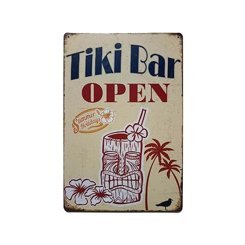 The Tiki Bar Is Open - Tropical Pool Patio Boat Metal Sign 8" x 12" - 8" x 12"