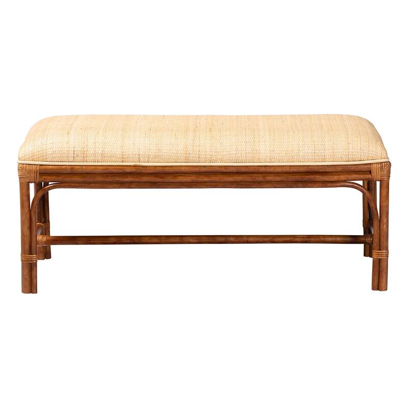 Belen Marbled Tortoise Natural Rattan Bench - Handwoven Wicker Seating, Coastal and Tropical Accent Furniture