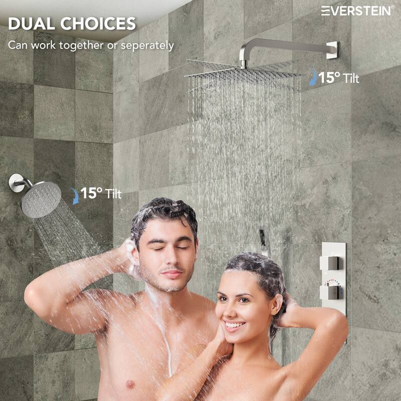 Thermostatic Shower System 12" Dual Heads Shower Faucet with High Pressure Handheld Spray