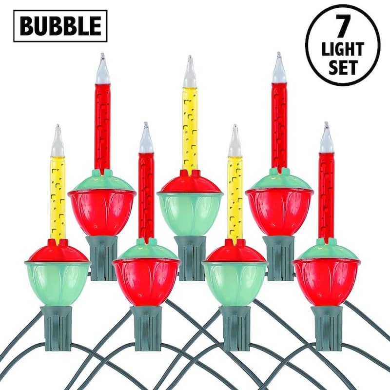 7 Light Traditional Christmas Bubble Light Set, Red and Yellow Liquid