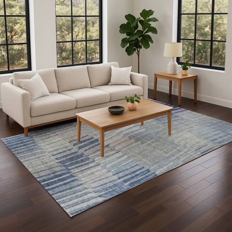 Machine Washable Indoor/ Outdoor Casual Stripe Chantille Rug