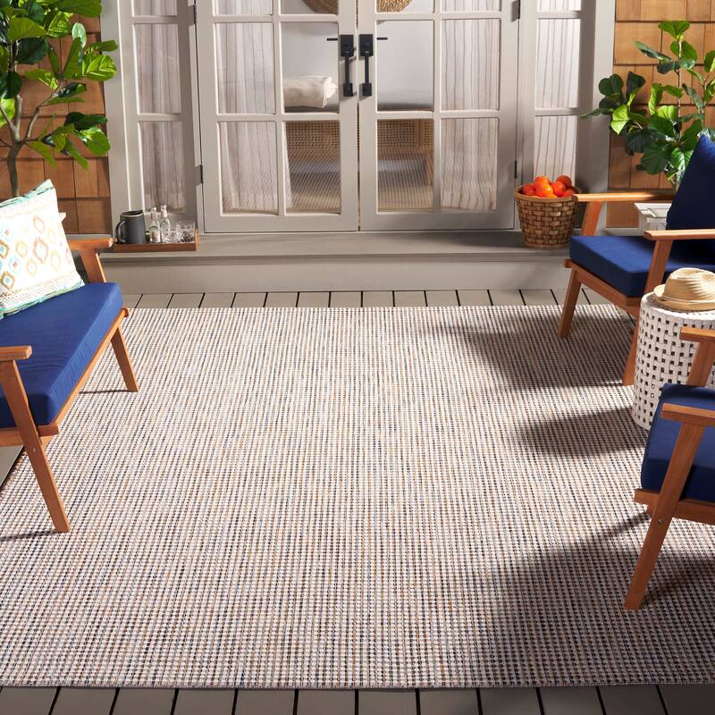 SAFAVIEH Courtyard Jessy Casual Waterproof Patio Backyard Rug - 8' x 10' - Ivory Grey/Rust