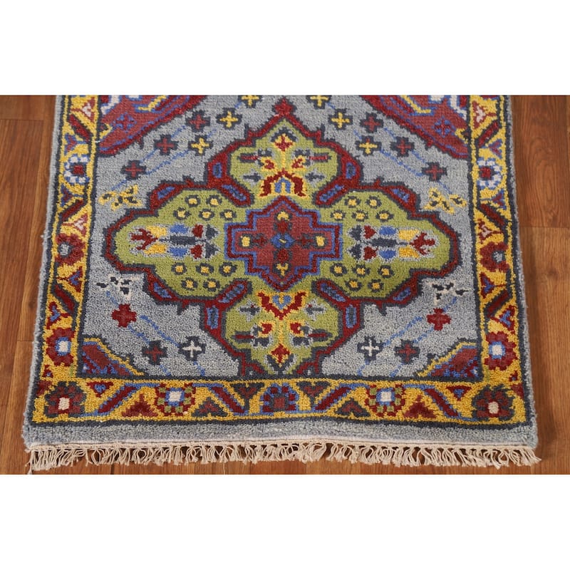 Geometric Kazak Indian Accent Area Rug Handmade Wool Carpet - 2'6"x 5'10"