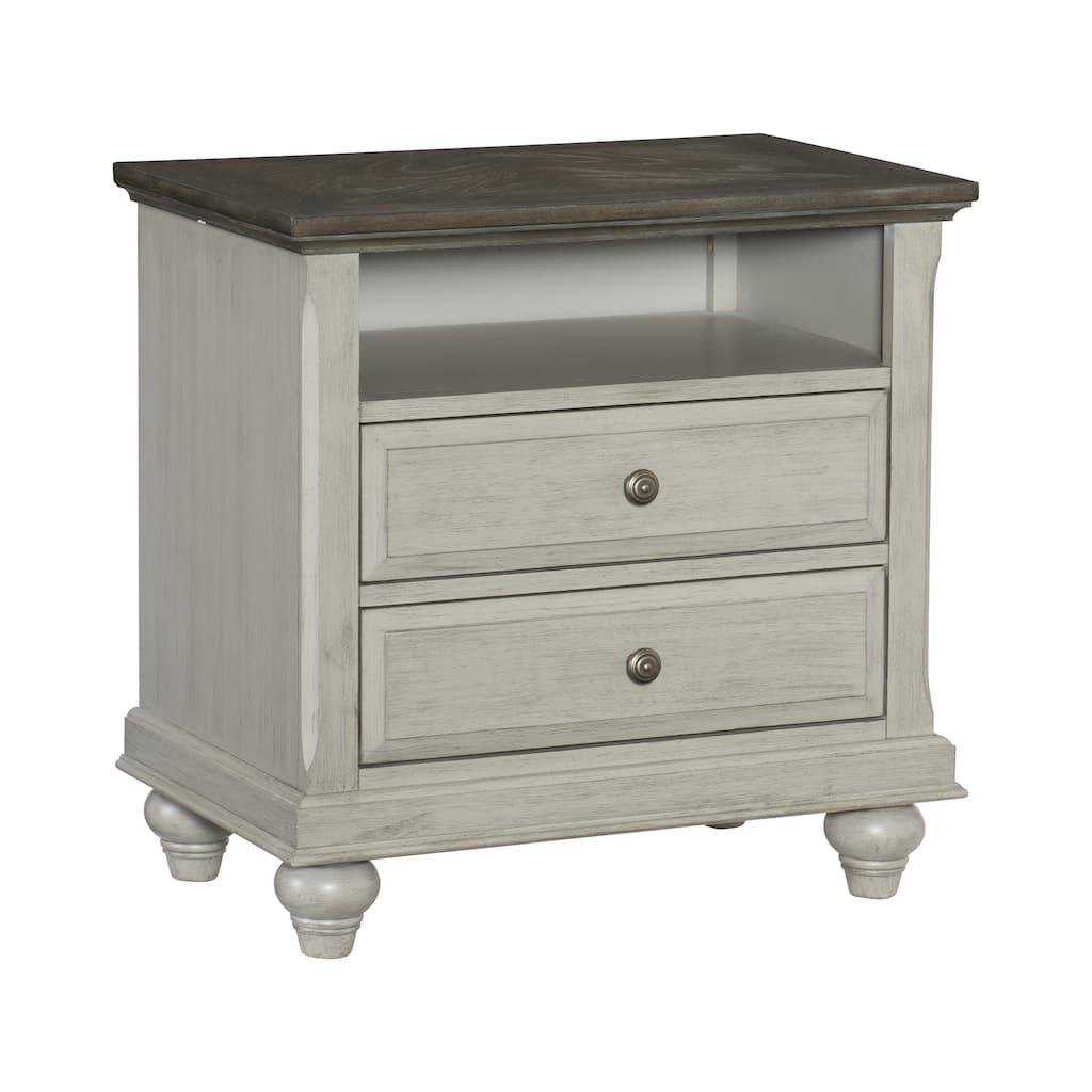 Modern Farmhouse Nightstand, Bedside Decorative Bed with Open Storage, Sofa Side Table with Drawers and Round Legs