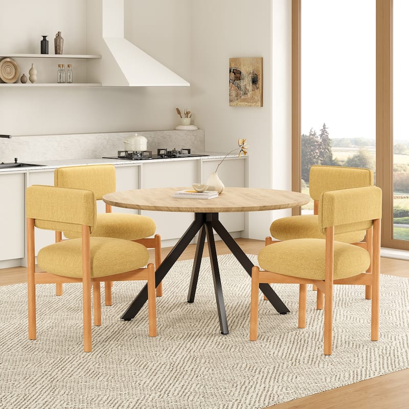 Modern Wooden Blended Linen Dining Chair (Set of 2)