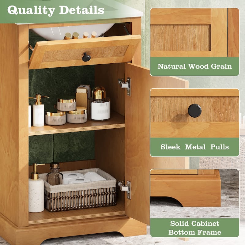 20" Bathroom Vanity with Integrated Ceramic Sink, Bathroom Cabinet with Soft-Closing Door, Solid Wood Bottom Frame