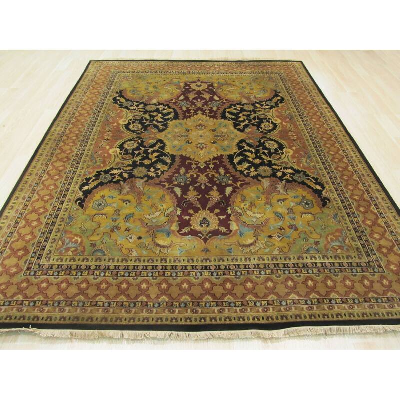 Hand-knotted New Zealand Wool Black Transitional Oriental Polonaise Rug (10' x 14') - 10' x 14'