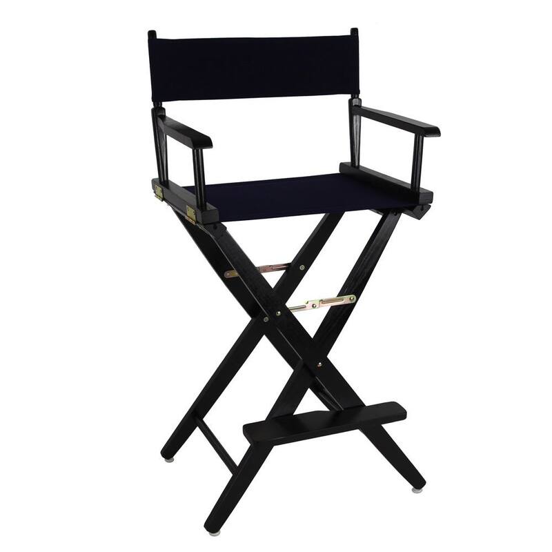 American Trails Extra-Wide 30-inch Premium American Oak Bar-Height Directors Chair - black frame/ navy canvas