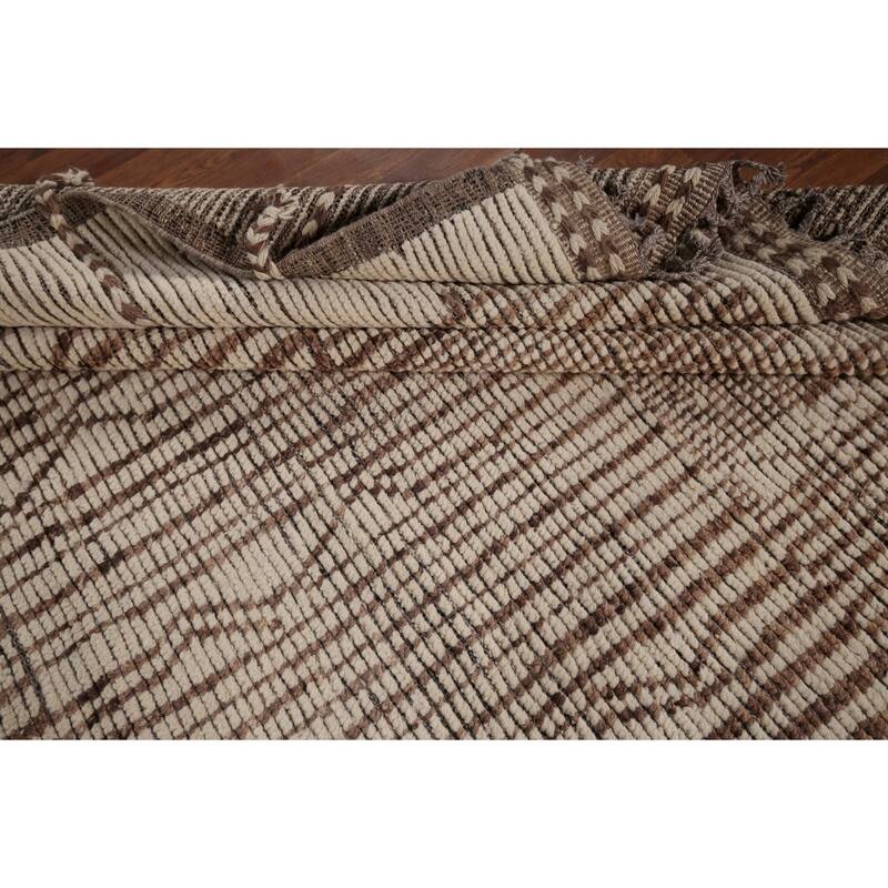All-Over Striped Moroccan Area Rug Handmade Wool Carpet - 7'11" x 11'2"
