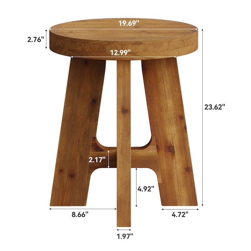 Solid Wood Round End Table, Farmhouse Small Round Side Table