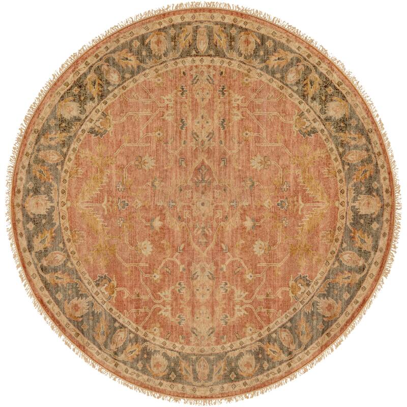 Orange Hand-knotted Wool Area Rug - 8' Round - 8' Round - Beige/Brown
