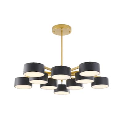 10 Light Gold Iron Frame Flush Mount With Black Shades