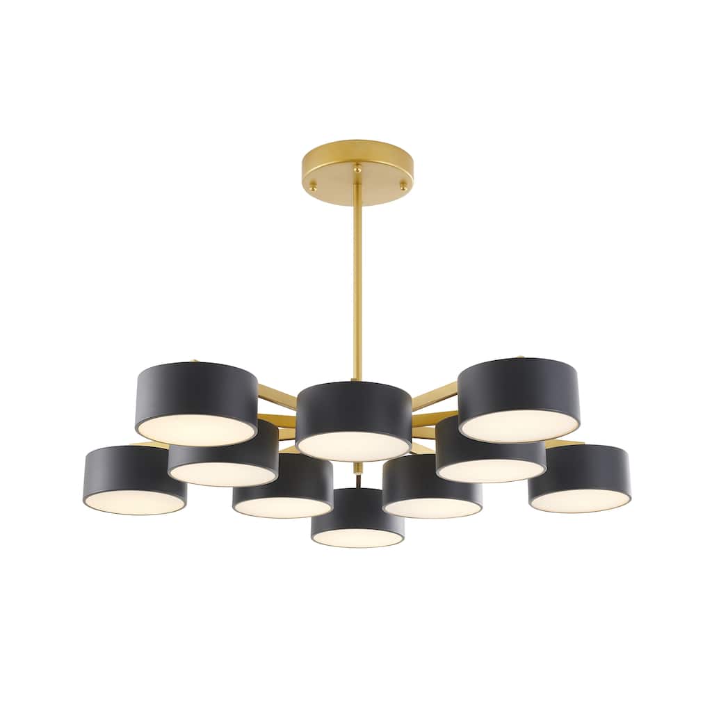 10 Light Gold Iron Frame Flush Mount With Black Shades