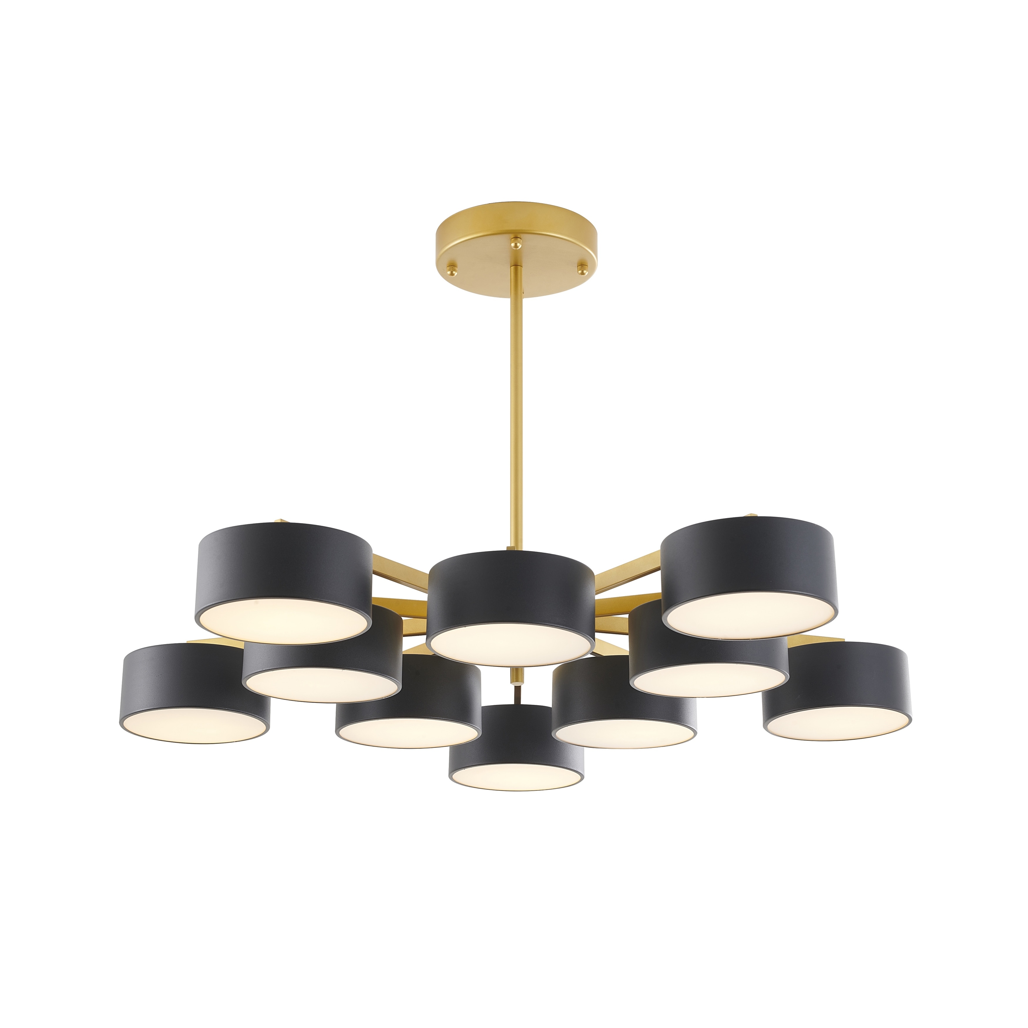 Transitional 10 Light Gold Iron Frame Flush Mount With Black Shades