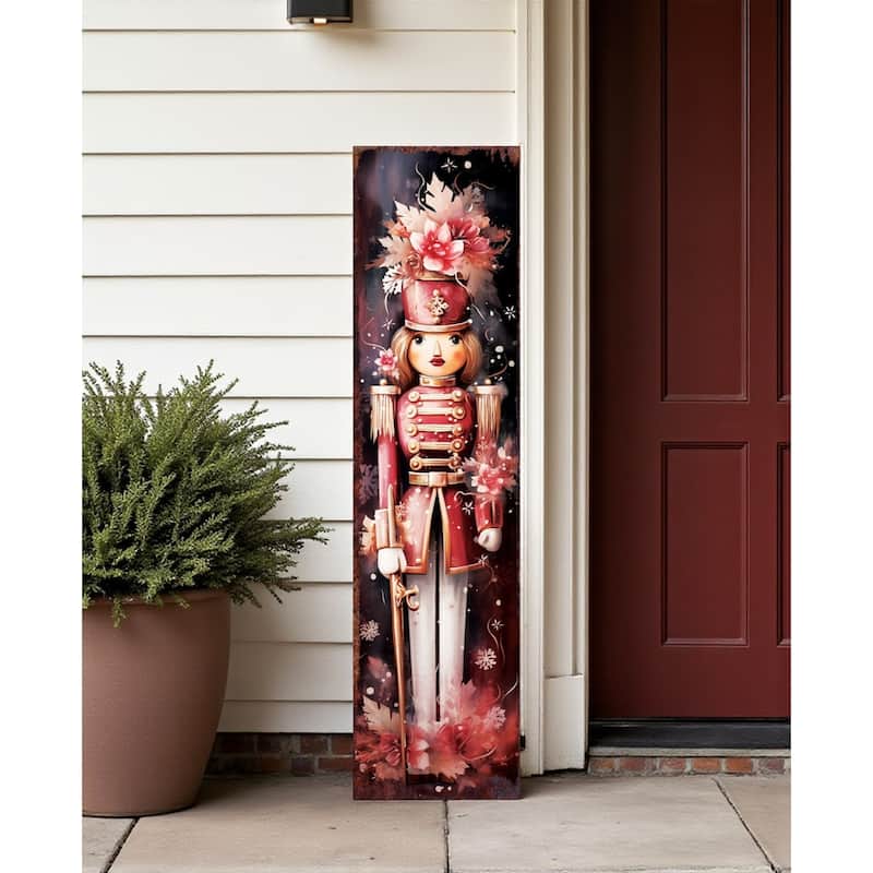 HomeRoots 36" Blue White And Red Christmas Nutcracker Solid Wood Porch Sign - White/Blue/Red - Wood
