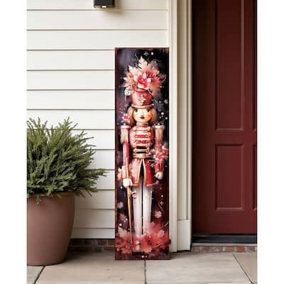HomeRoots 36" Blue White And Red Christmas Nutcracker Solid Wood Porch Sign