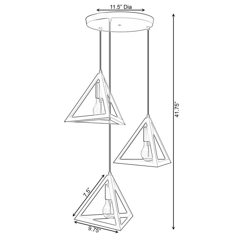 Modern 3 Bulb Triangle Shapes Ceiling Hanging Light Fixture, Black Decorative Chandelier