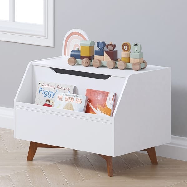 slide 2 of 7, COSTARS White Wooden Kids Toy Chest and Storage Organizer Bench with Front Book Storage Area White