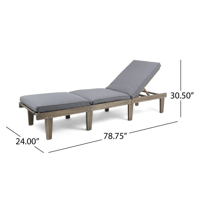 Outdoor Wooden Chaise Lounge Chair with Water-Resistant Cushion, Poolside Adjustable Reclining Chair
