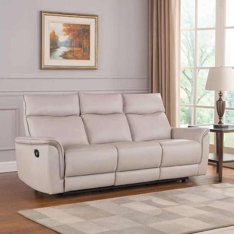 Lenne Sofa, Taupe Gray Faux Leather, Manual Reclining Mechanism, 86 Inch