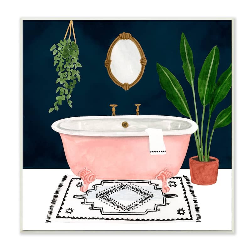 Stupell Designer Bathroom Pink Blue Design,12x12, Wood Wall Art - 12 x 12