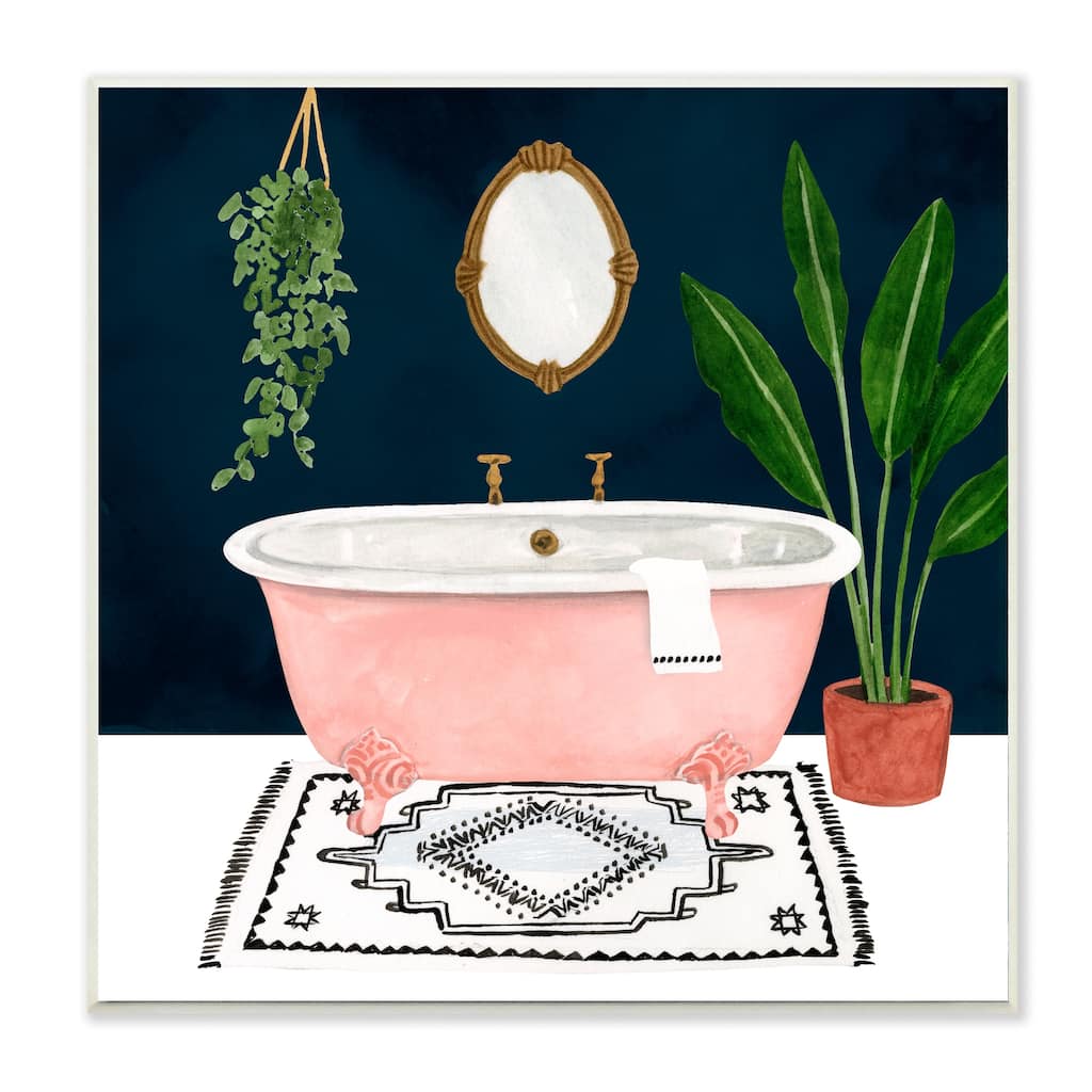 Stupell Designer Bathroom Pink Blue Design,12x12, Wood Wall Art