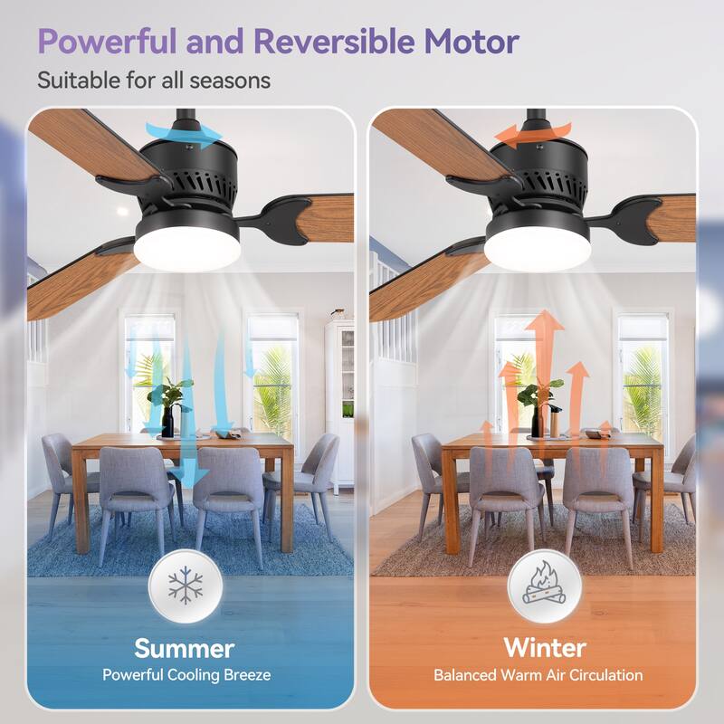 1/2 Set 42-in Integrated Ceiling Fan with LED Light and Remote(3 Reversible Blades）