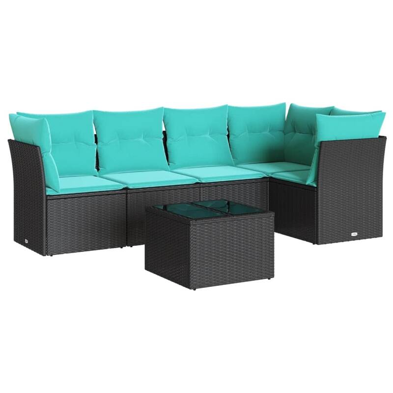 vidaXL 6 Piece Patio Sofa Set with Cushions Black Poly Rattan - 72.1x27.2x48.8