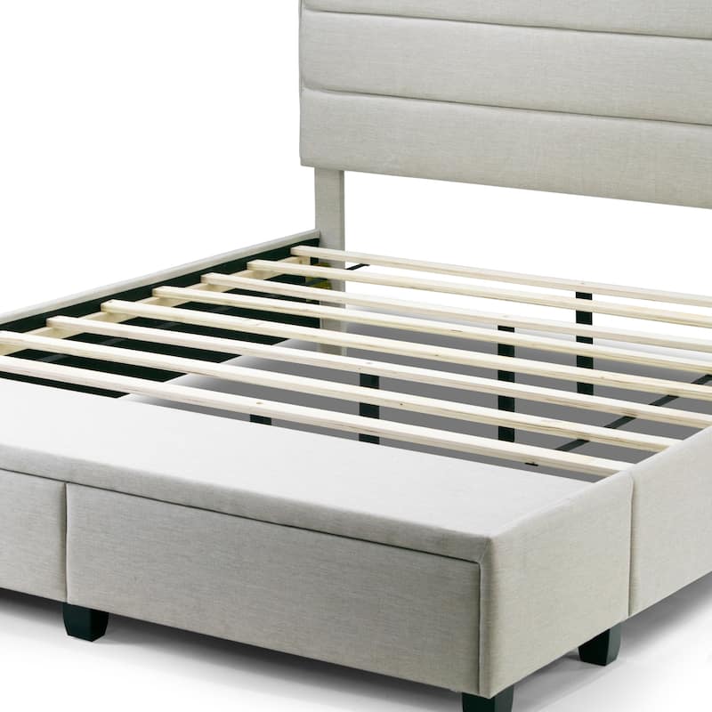 Arnia Beige Fabric Bed Captain's Bed with Two Drawers