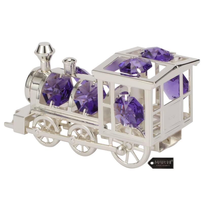 Matashi Silver Plated Highly Polished Train Ornament with Genuine Lavender Matashi Crystals