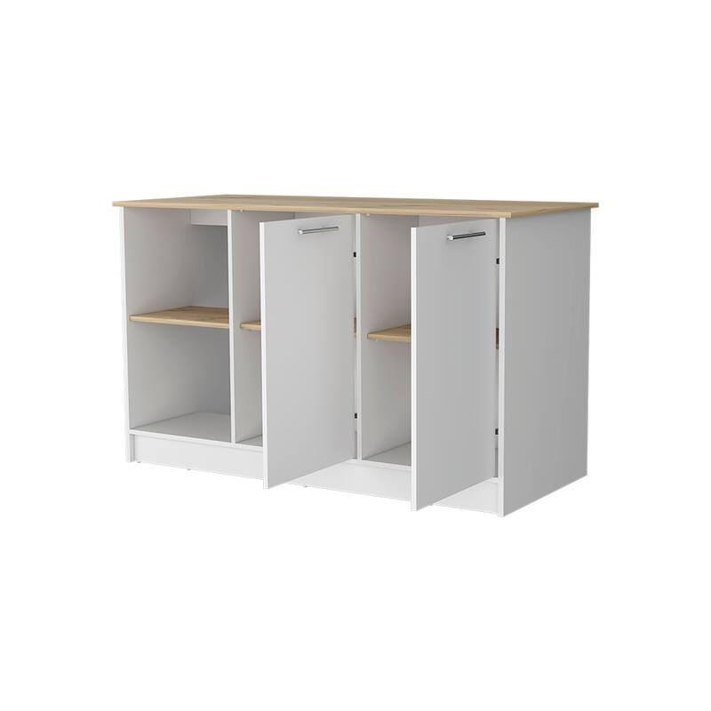 59" Kitchen Island with Large Countertop, Double-Door Cabinets, and Open Shelves, Ideal for Storage & Workspace