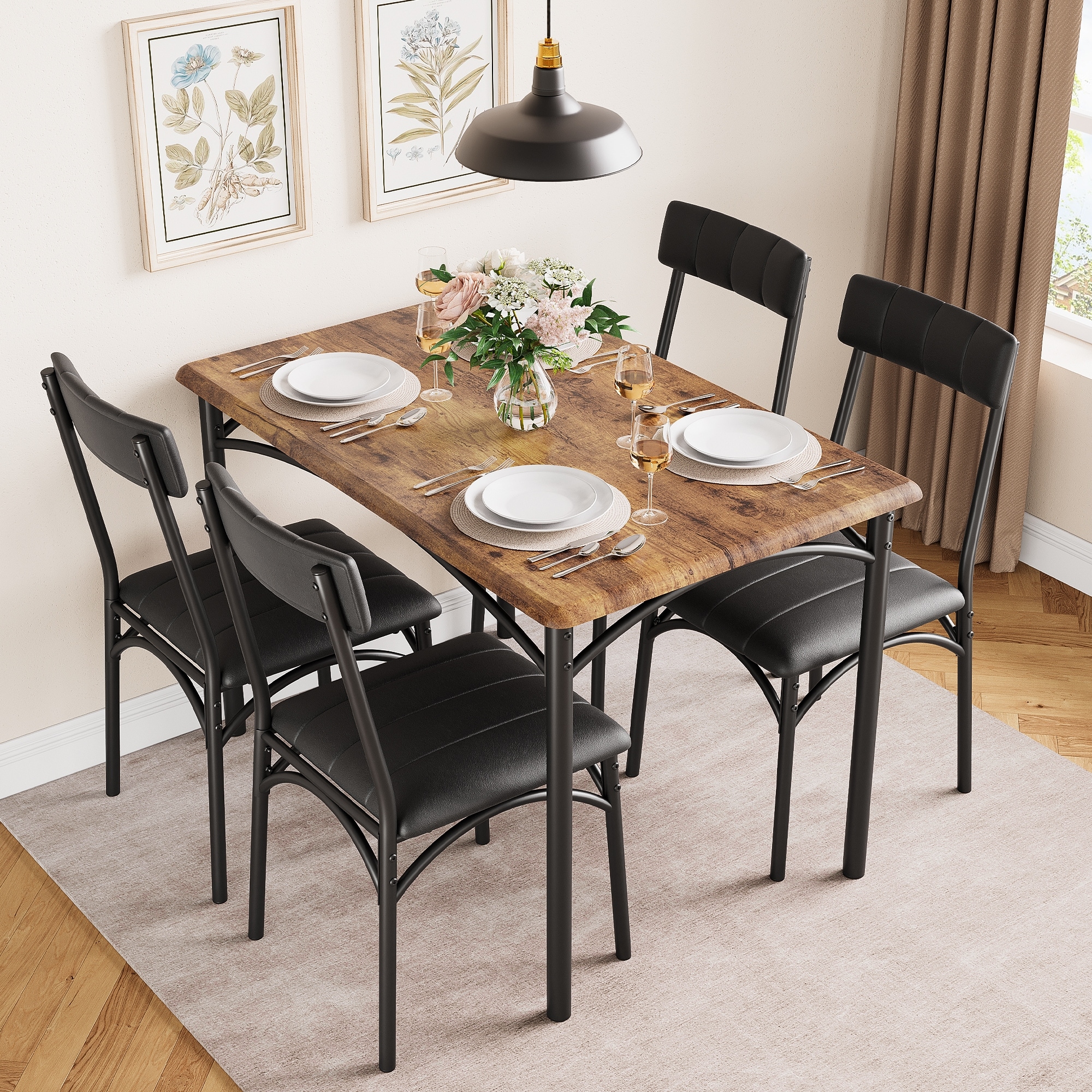 Dining Table Set, Kitchen Table and Chairs for 4, Table Set with 4 Upholstered Chairs, 5 Piece Dining Table Set,Grey