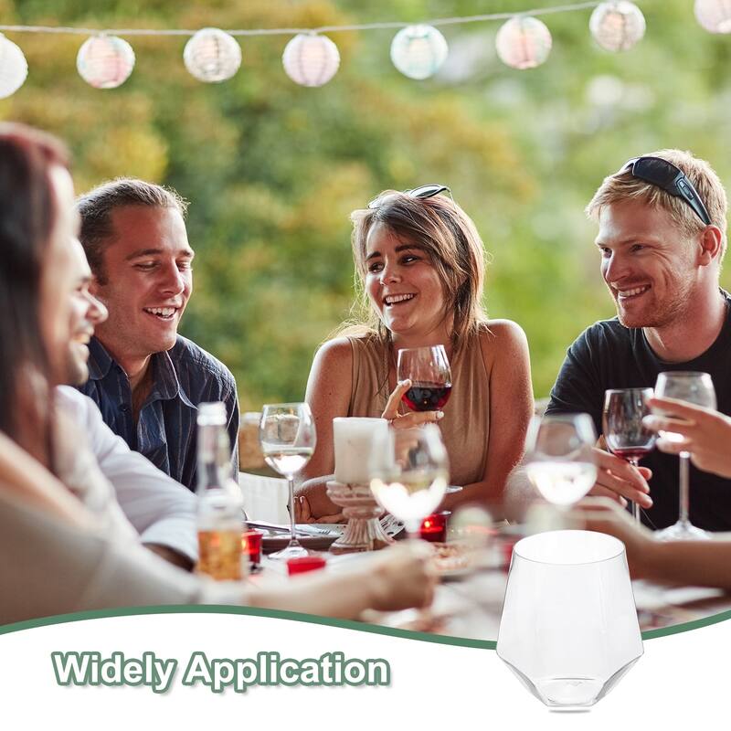 Wine Glasses 12oz PET Diamond Shape Glasses Stemless for Wine