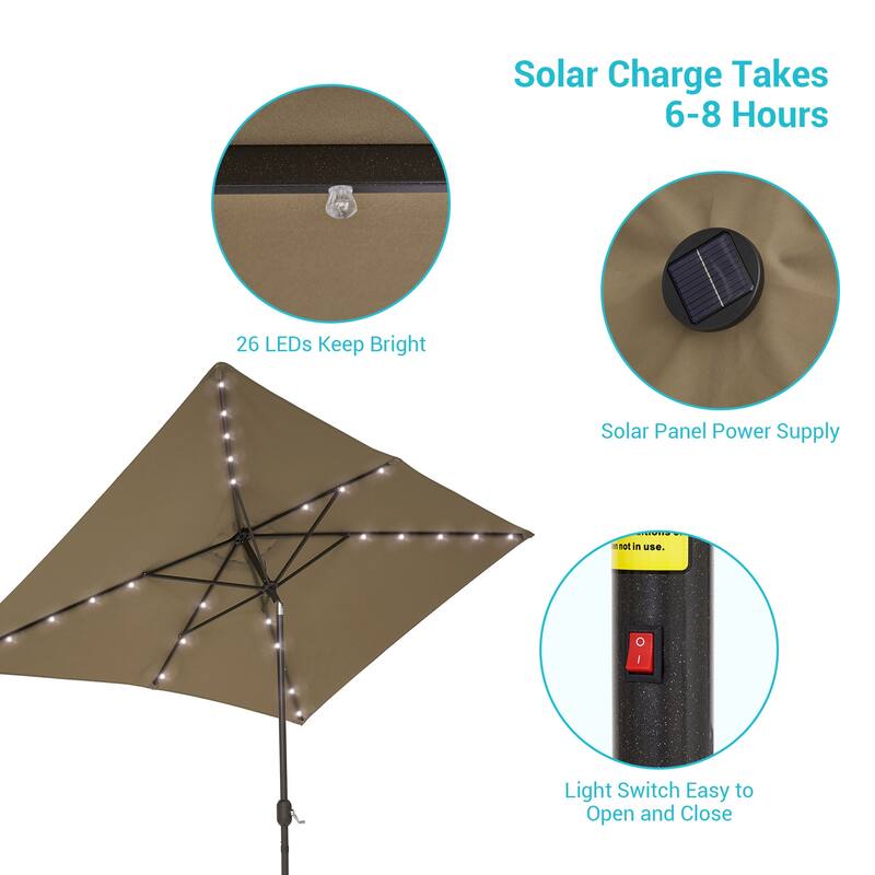 LIVOOSUN LED 10 x 6.5Ft Patio Table Umbrellas Outdoor Market Umbrella with Aluminium/Steel Pole, UV-Resistant Canopy
