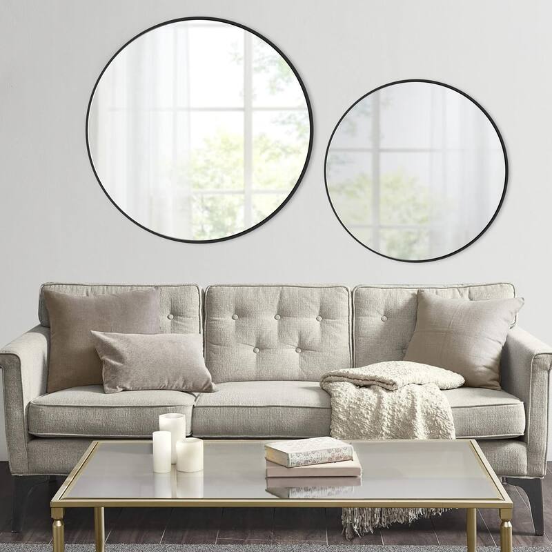 Modern Bathroom Wall Mounted Round Vanity Mirror - 36x36 - Black 2Pack