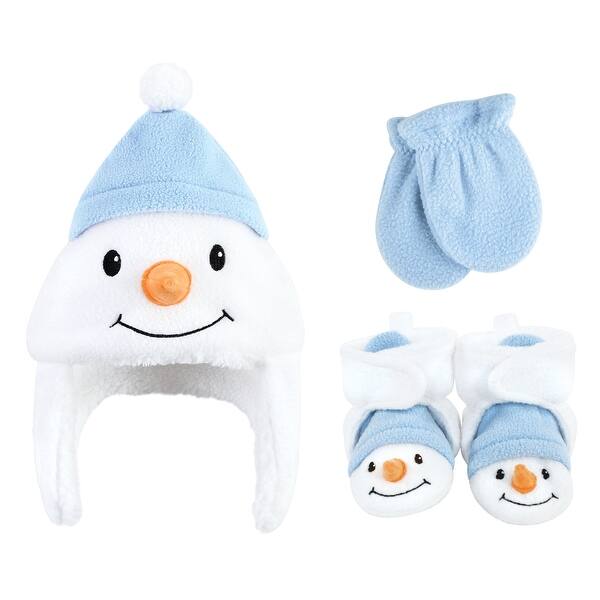 slide 2 of 2, Hudson Baby Infant Boy Trapper Hat, Mitten and Bootie Set, Snowman 0-6 Months - Snowman