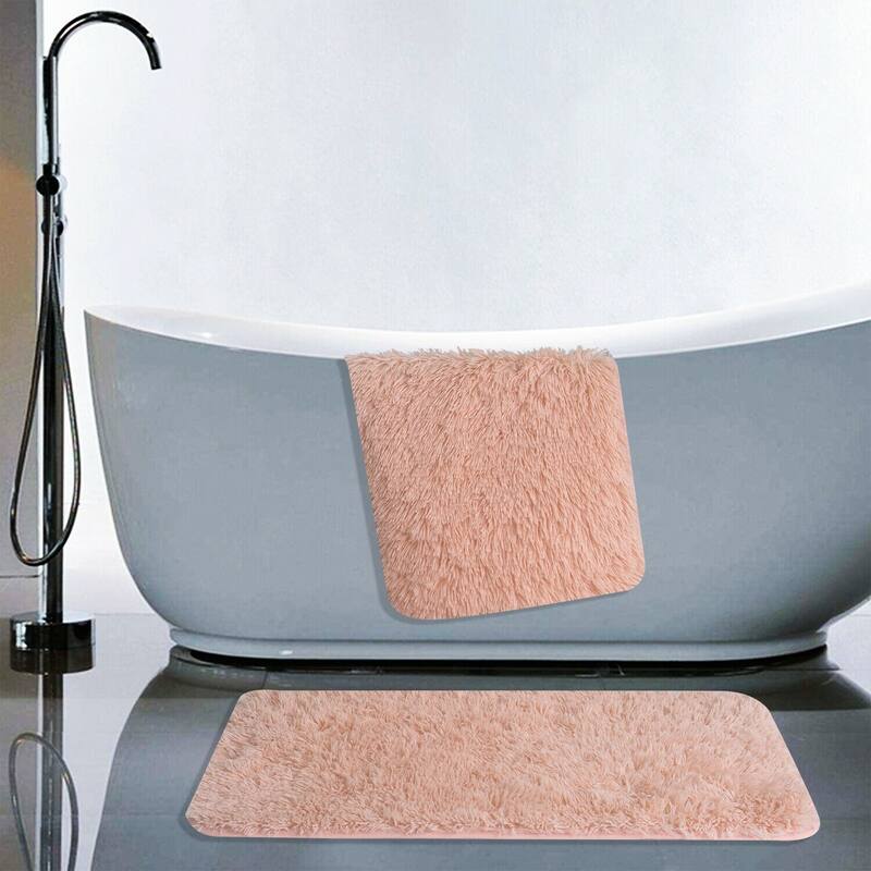 2 Pc Set PV Rug Soft Furry Shag Plush Non-Slip Bath Mat 17x24 & 20x30